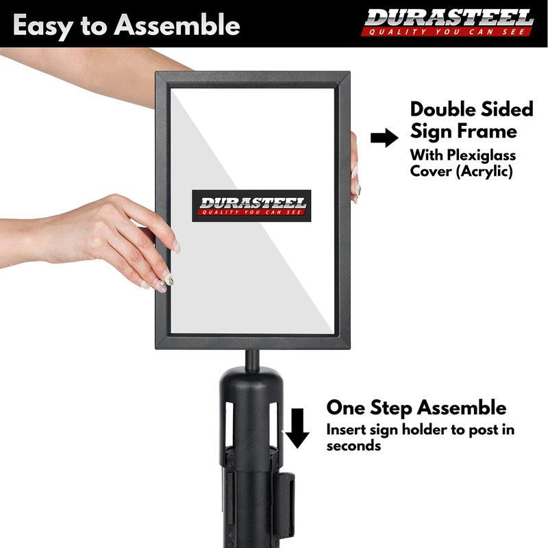 DuraSteel Stanchion Sign Holder - Portrait Display for 8.5" x 11" Paper Size - Double Sided Sign Frame with Plexiglass Cover - NOT Fit with US Weigh Sentry Stanchion - Crowd Control & Queue Barrier - Image 5